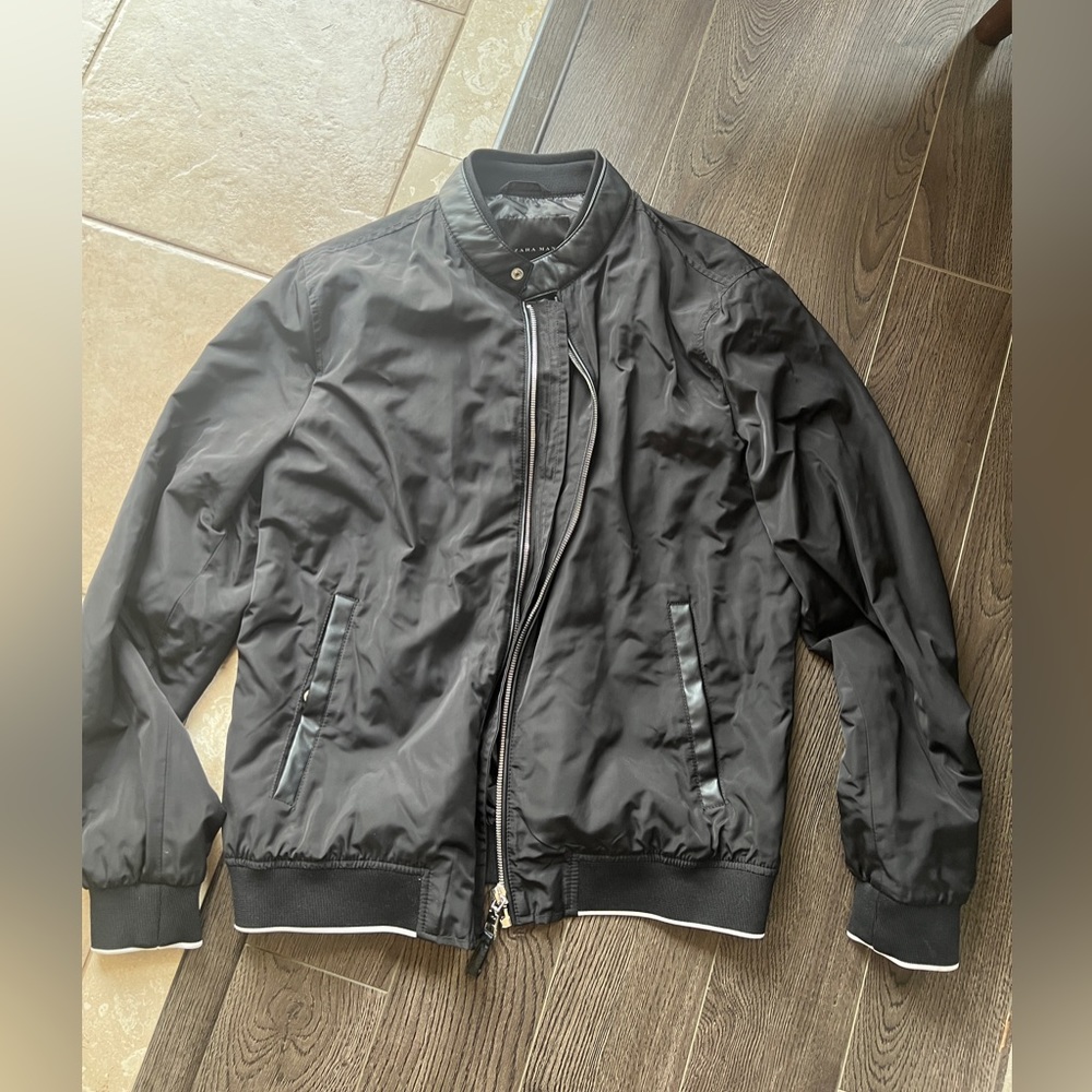 Zara Mens Bomber Black and Leather